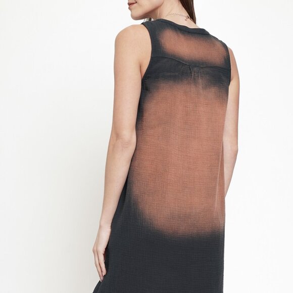 MYSTREE Black & Rust Washed Gauze Dress | Sleeveless Raw Hem Shift Dress - Picture 4 of 6